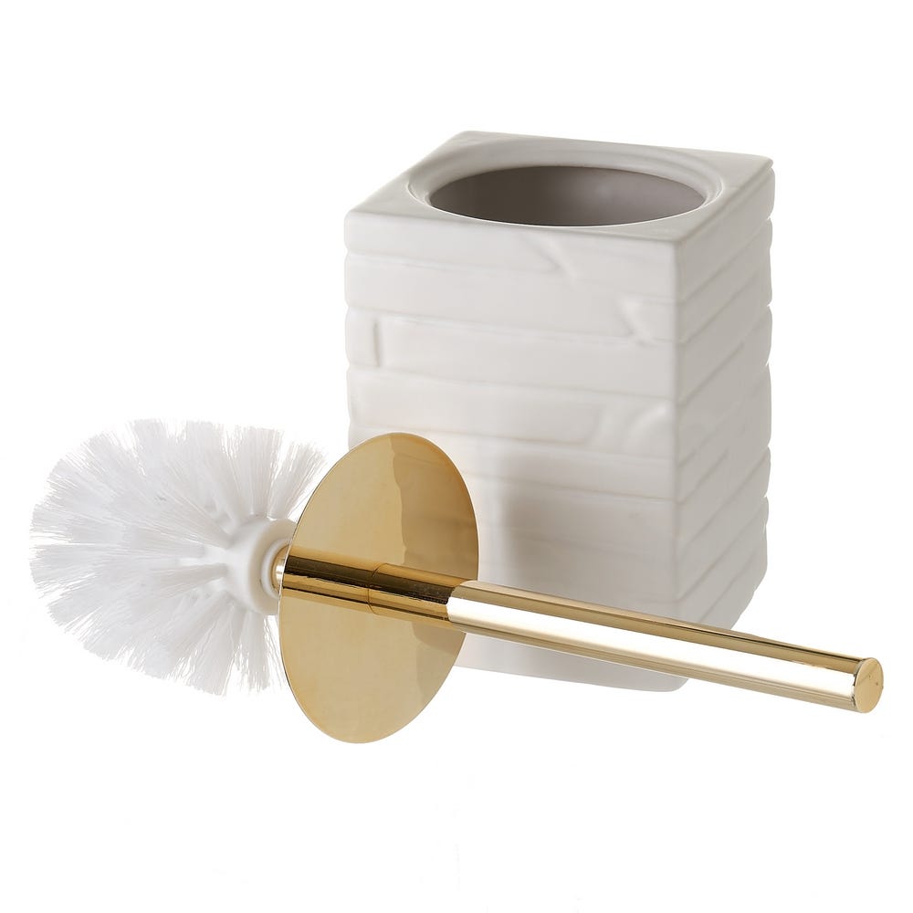lolahome Escobillero con textura blanco y dorado de cerámica de 10x10x30 cm