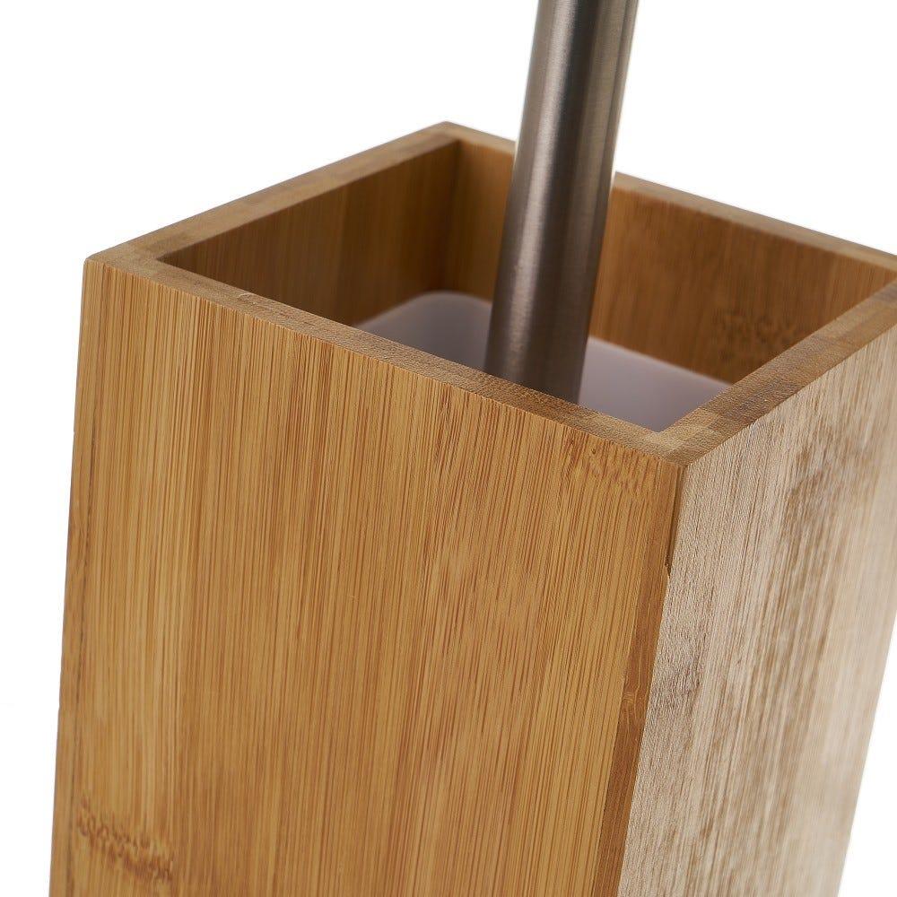 Lolahome Escobillero Cuadrado De Bambú Natural Y Acero Inoxidable De 10x10x36 Cm