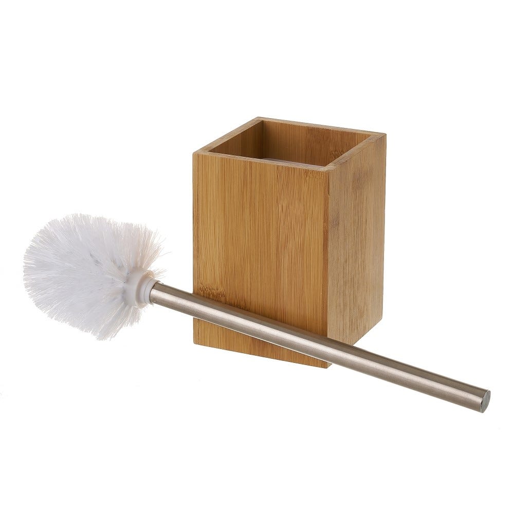 lolahome Escobillero cuadrado de bambú natural y acero inoxidable de 10x10x36 cm