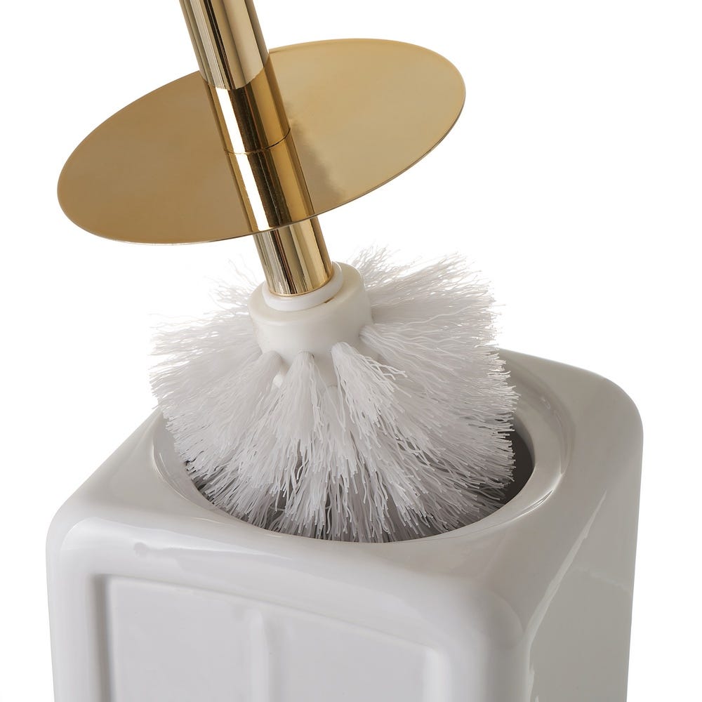 lolahome Escobillero grabado de cerámica blanco de 11x11x30 cm