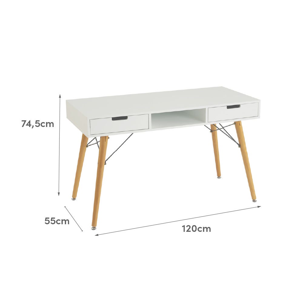 Lolahome Escritorio Blanco De Madera De Pino Con 2 Cajones De 120x55x74 Cm