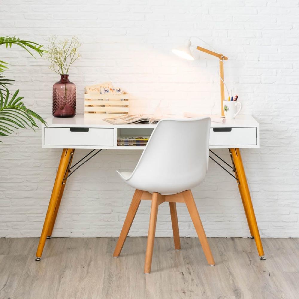 lolahome Escritorio blanco de madera de pino con 2 cajones de 120x55x74 cm