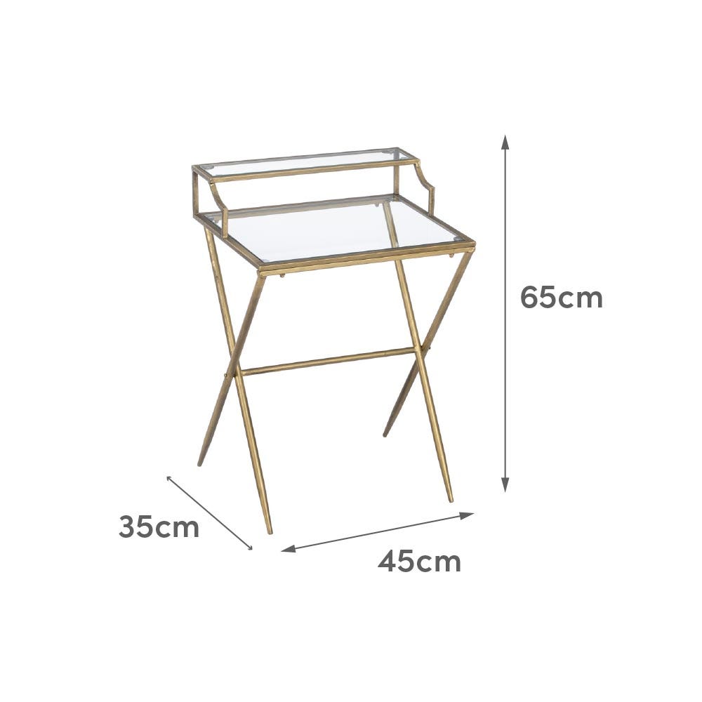 Lolahome Escritorio Con Estante De Metal Negro Y Cristal Tintado Gris De 45x35x65 Cm