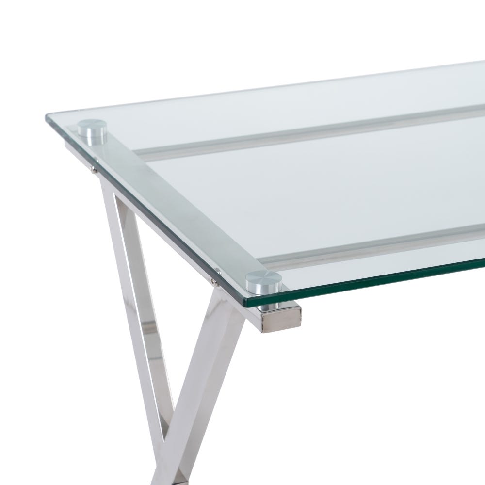 lolahome Escritorio de diseño de cristal templado y metal plateado de 110x55x76 cm