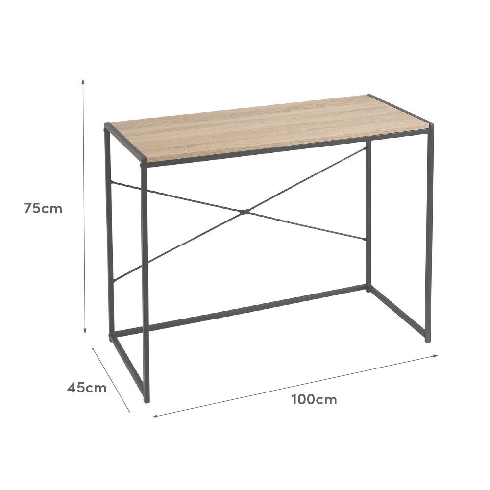 Lolahome Escritorio De Madera Natural Claro Y Metal De 100x45x75 Cm