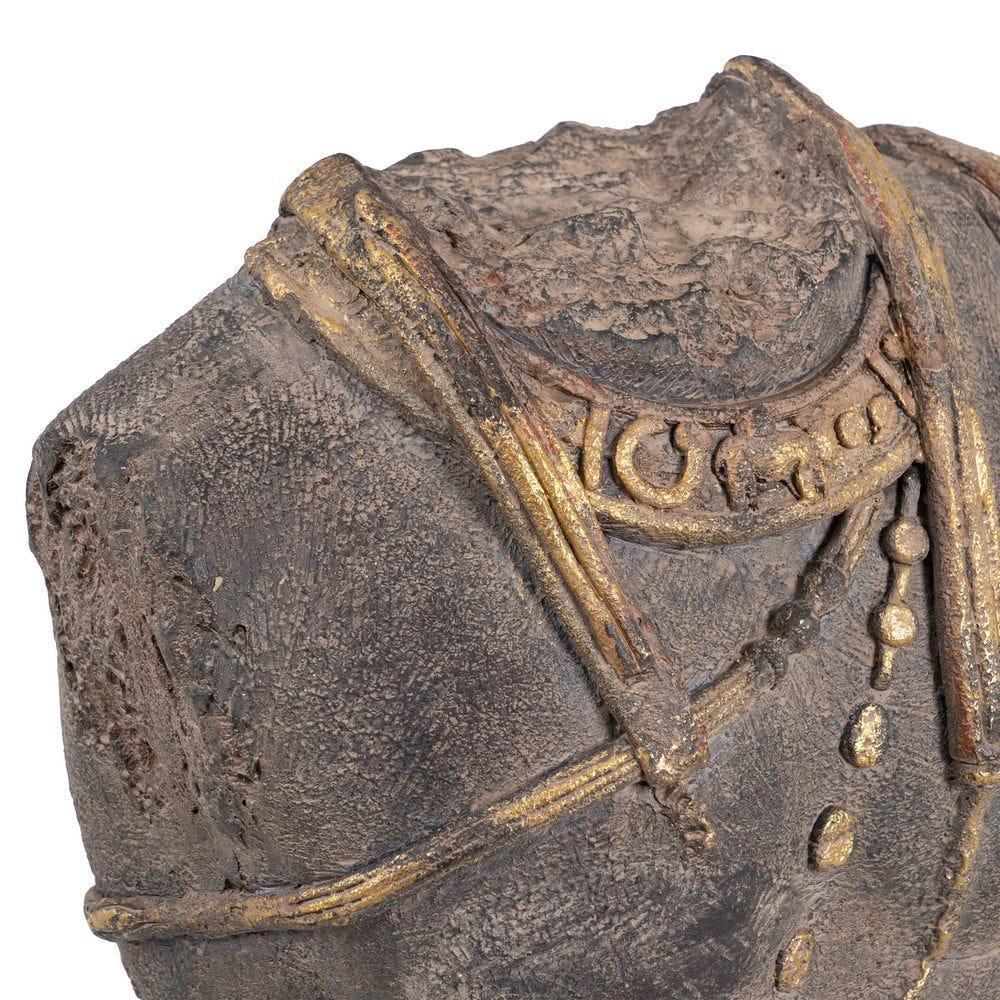 Lolahome Escultura De Guerrero Envejecida De Resina Negra Y Dorada De 38x22x76 Cm