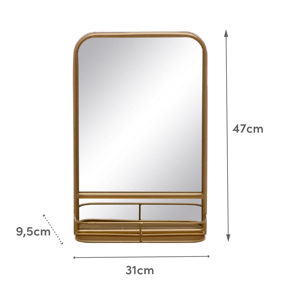 Lolahome Espejo Con Estante Dorado De Metal De 31x47 Cm