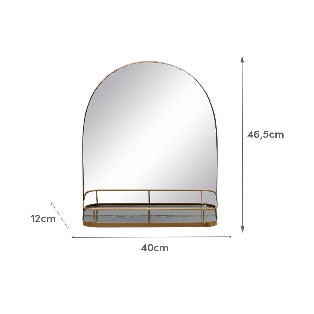 Lolahome Espejo Con Estante Dorado De Metal De 40x46 Cm