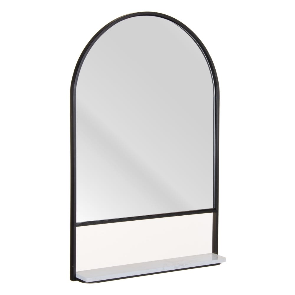 lolahome Espejo con estante negro de metal y cristal de 90x60 cm