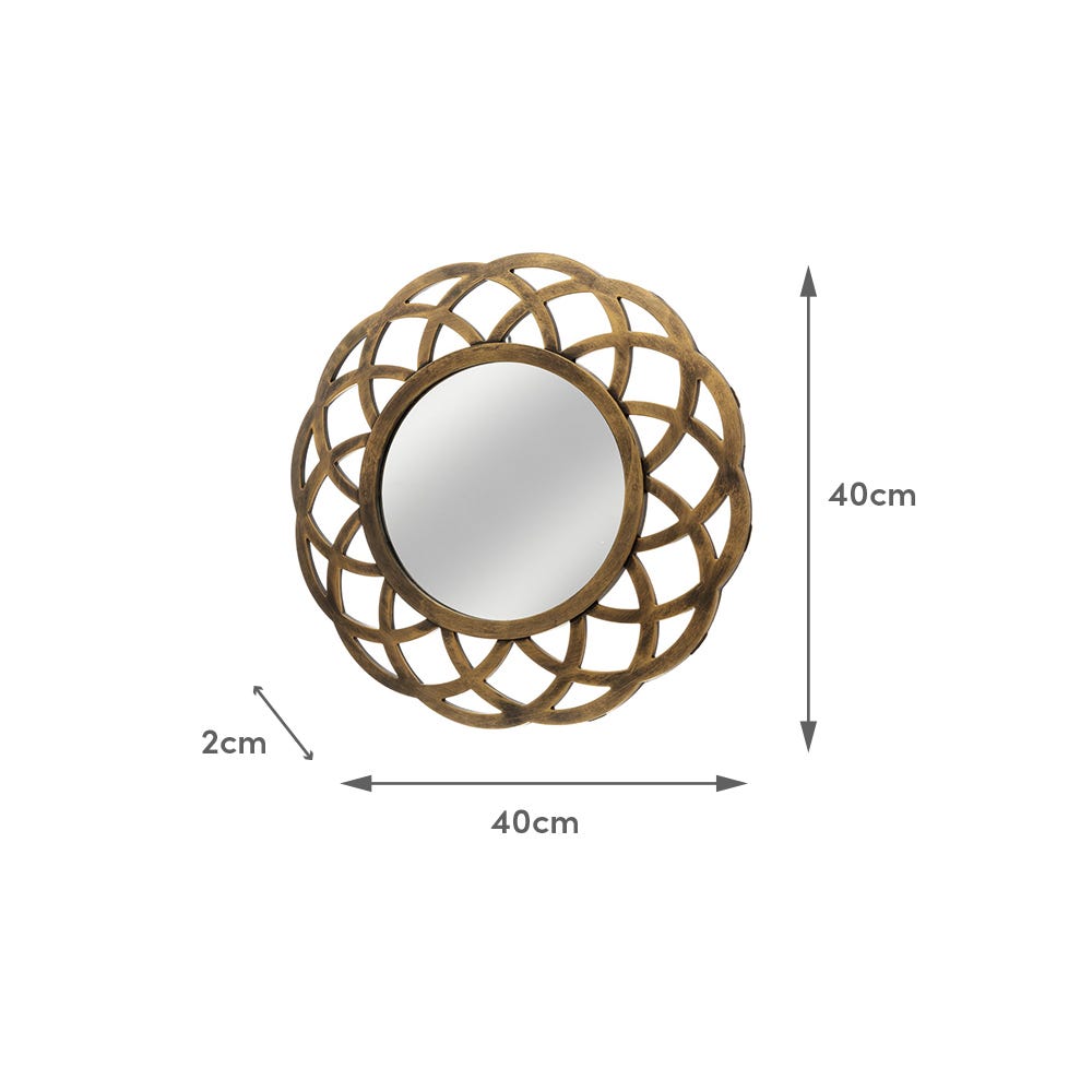 Lolahome Espejo Flor Oro Envejecido De Cristal Y Plástico De Ø 40 Cm