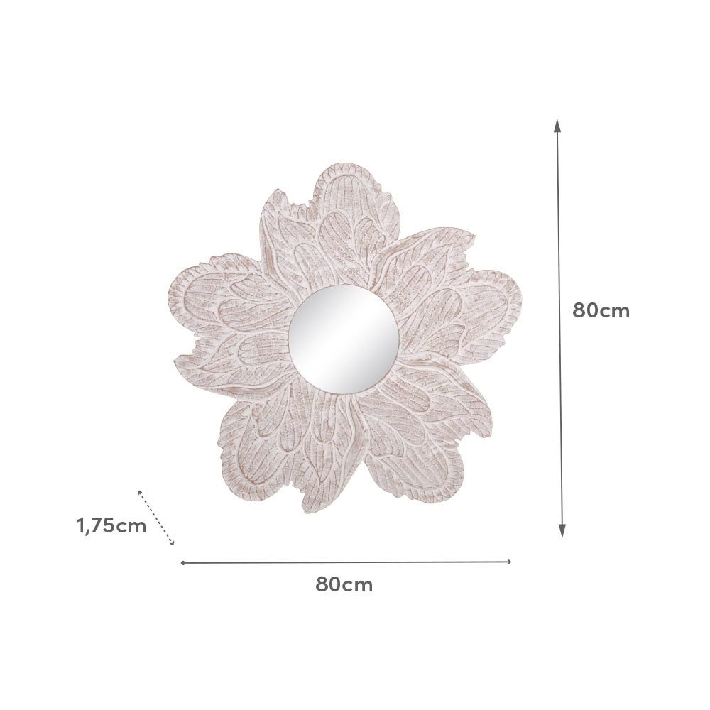 Lolahome Espejo Flor Tallado Blanco De Madera De Ø 80 Cm