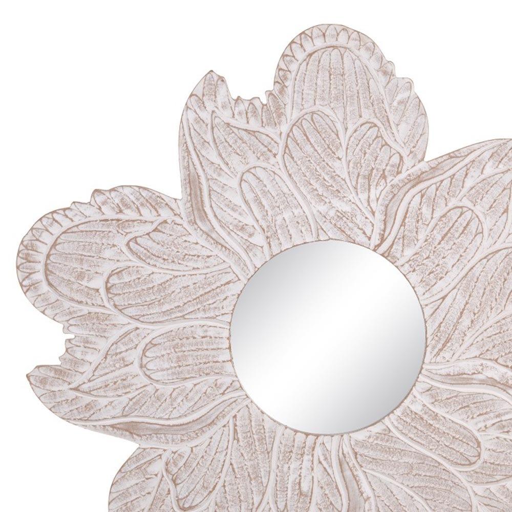 Lolahome Espejo Flor Tallado Blanco De Madera De Ø 80 Cm