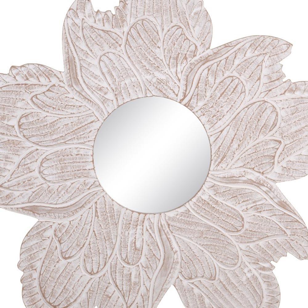 lolahome Espejo flor tallado blanco de madera de Ø 80 cm