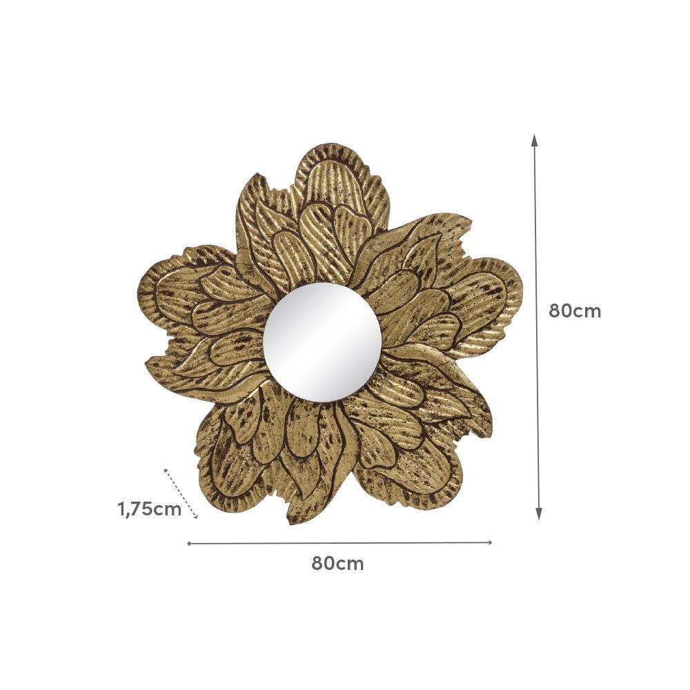 Lolahome Espejo Flor Tallado Dorado De Madera De Ø 80 Cm