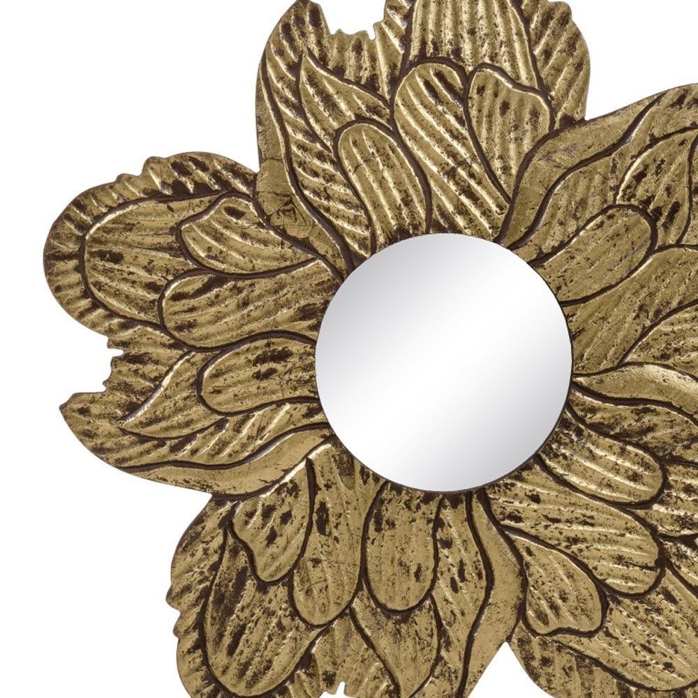 Lolahome Espejo Flor Tallado Dorado De Madera De Ø 80 Cm