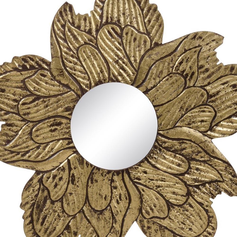 lolahome Espejo flor tallado dorado de madera de Ø 80 cm