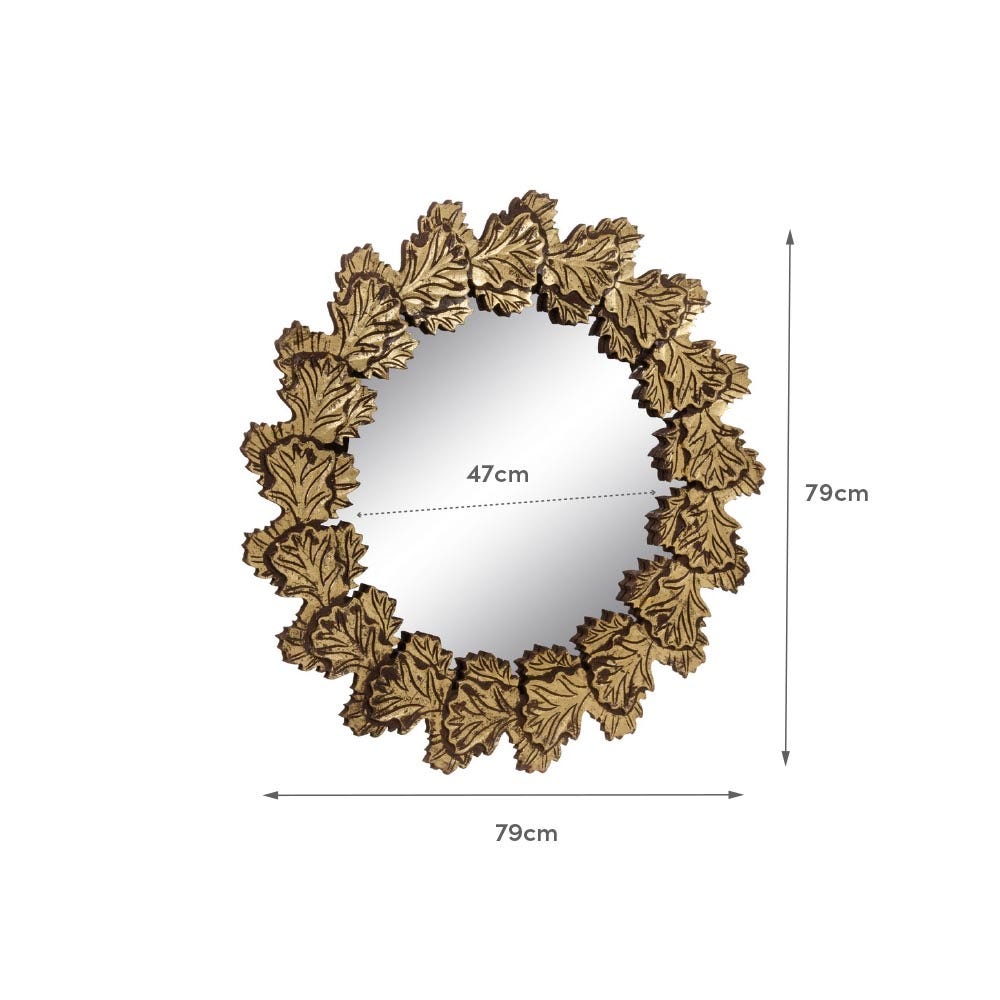 Lolahome Espejo Hojas Dorado Envejecido De Madera De Ø 79 Cm