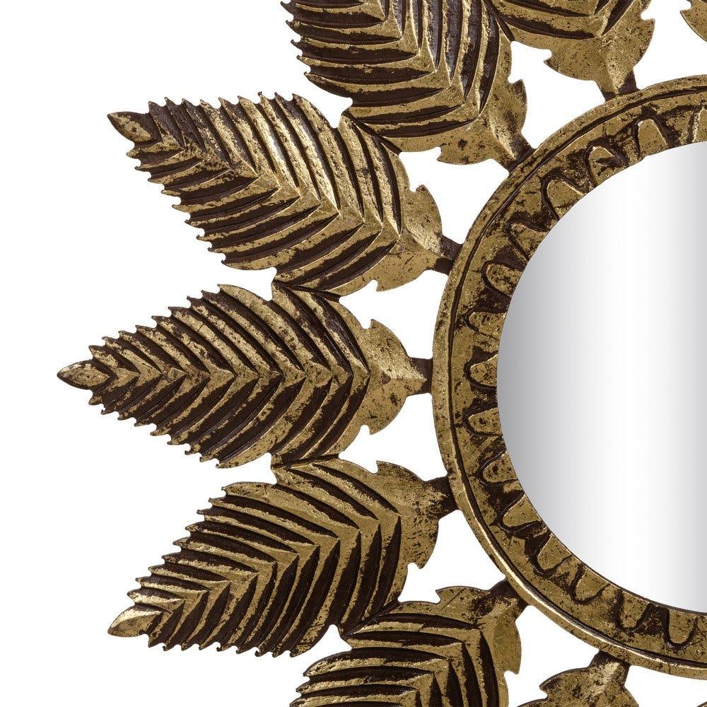lolahome Espejo hojas dorado envejecido de madera de Ø 90 cm