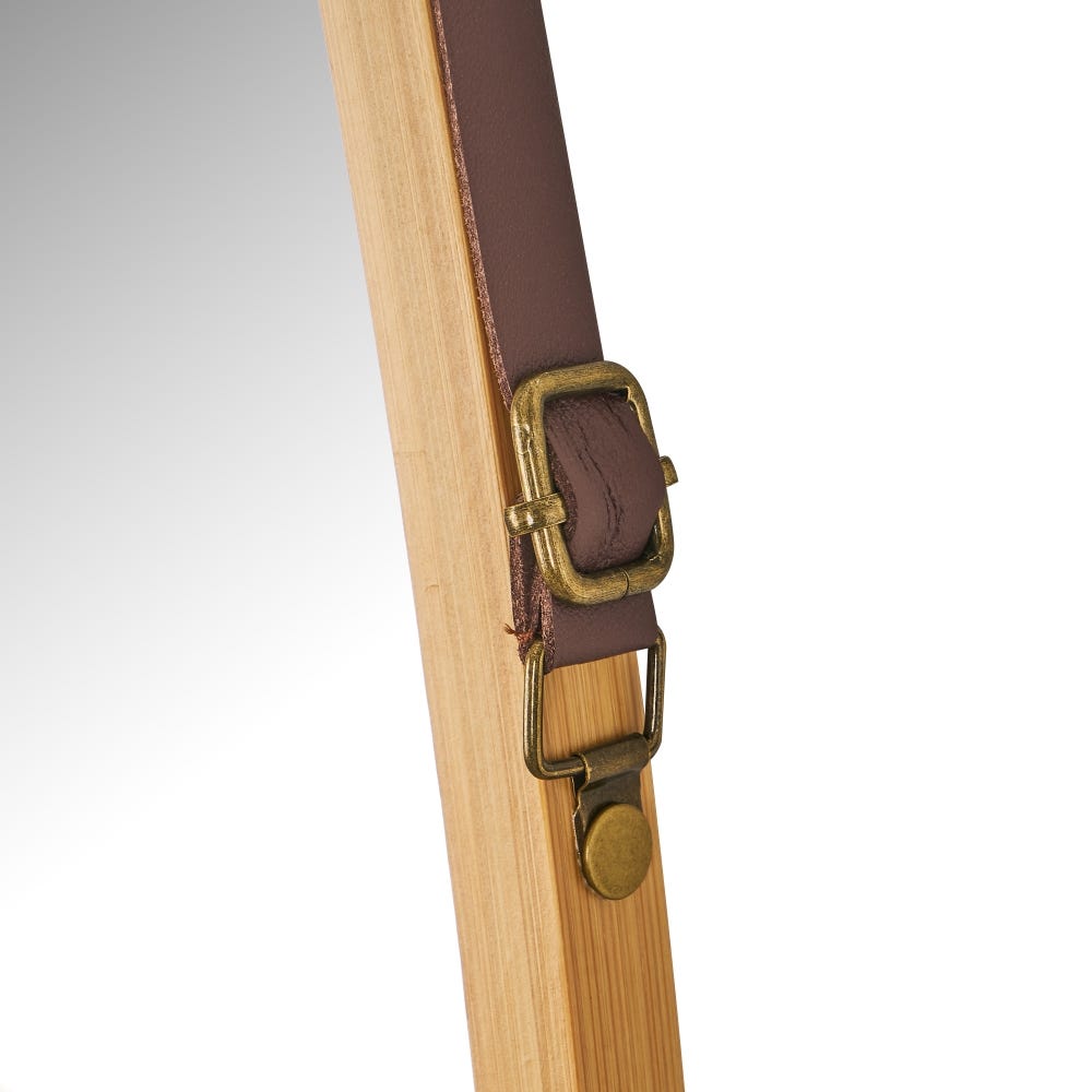 Lolahome Espejo Ovalado Con Correa De Piel De Bambú Natural De 43x77 Cm