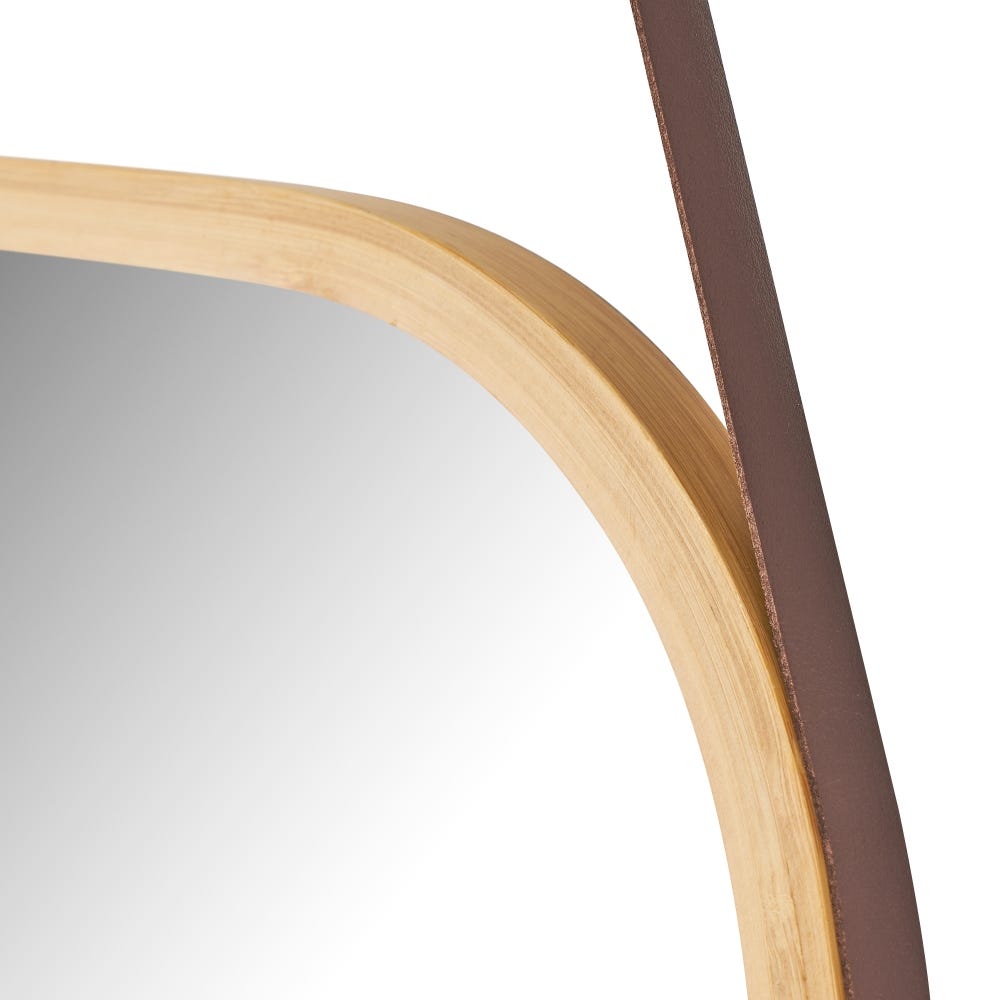 lolahome Espejo ovalado con correa de piel de bambú natural de 43x77 cm
