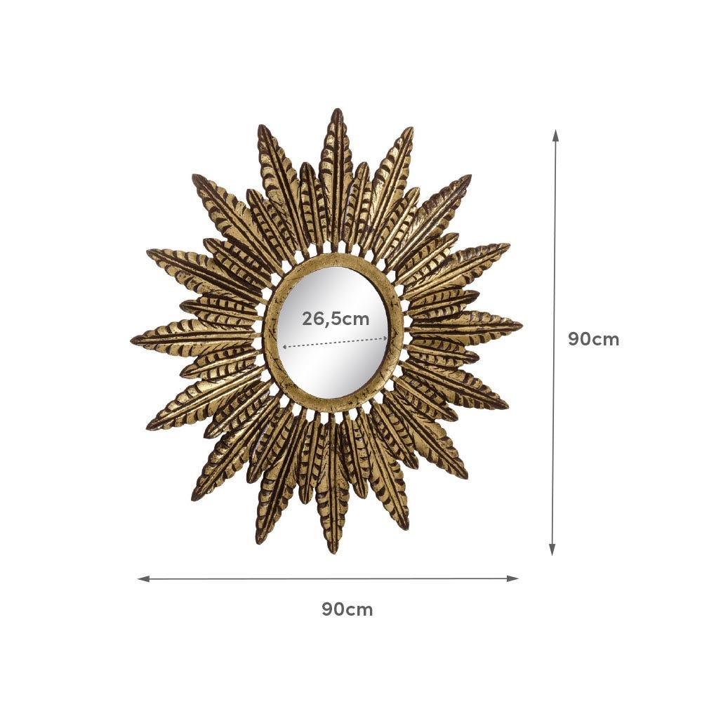 Lolahome Espejo Plumas Dorado Envejecido De Madera De Ø 90 Cm