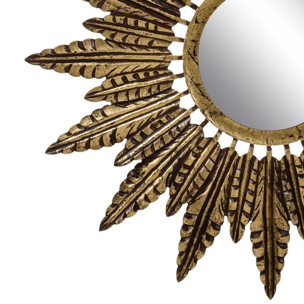 Lolahome Espejo Plumas Dorado Envejecido De Madera De Ø 90 Cm