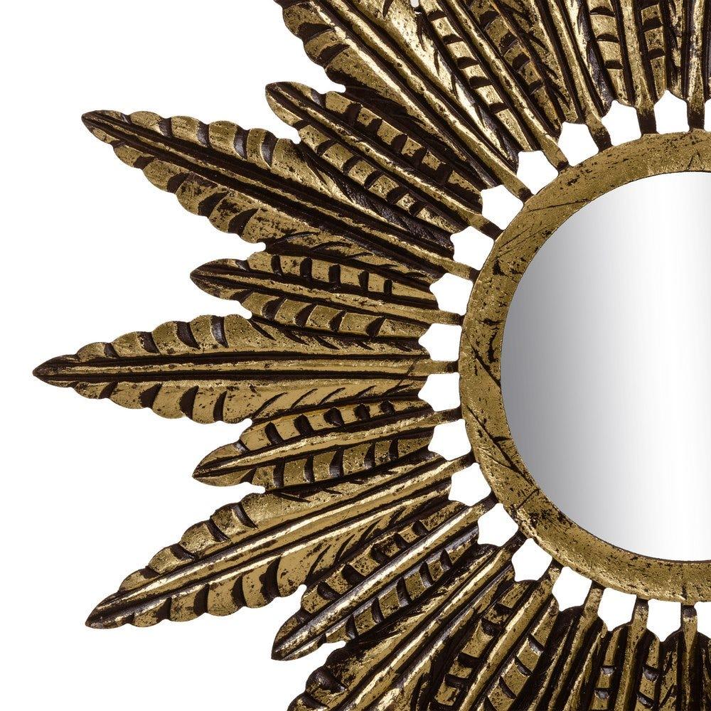 lolahome Espejo plumas dorado envejecido de madera de Ø 90 cm
