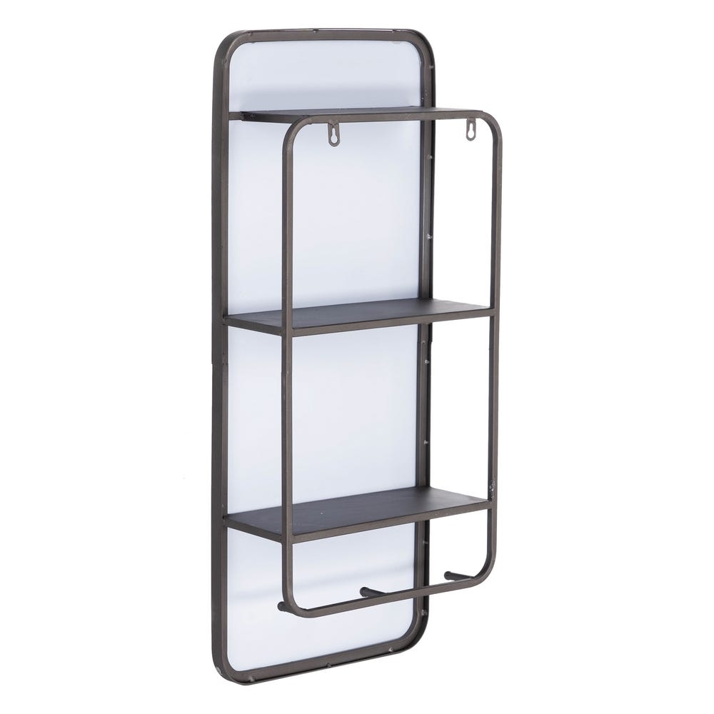 Lolahome Espejo Rectangular Con Estante Negro De Metal Y Cristal De 35x15x81 Cm