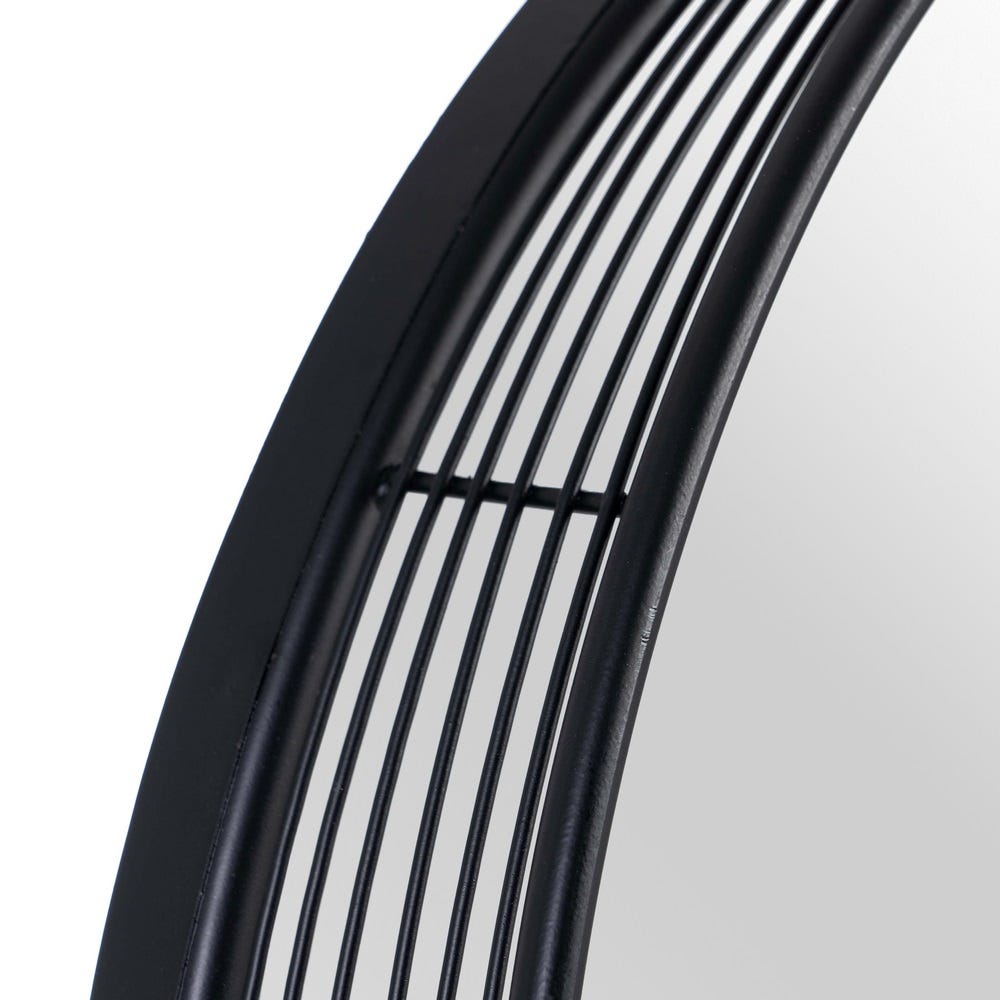 Lolahome Espejo Redondo Con Varillas Negro De Metal Y Cristal De Ø 60x15 Cm