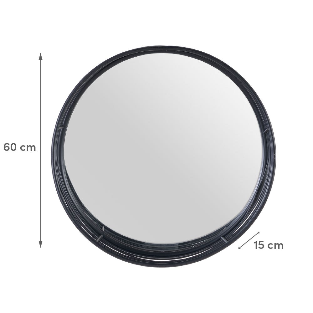 Lolahome Espejo Redondo Con Varillas Negro De Metal Y Cristal De Ø 60x15 Cm