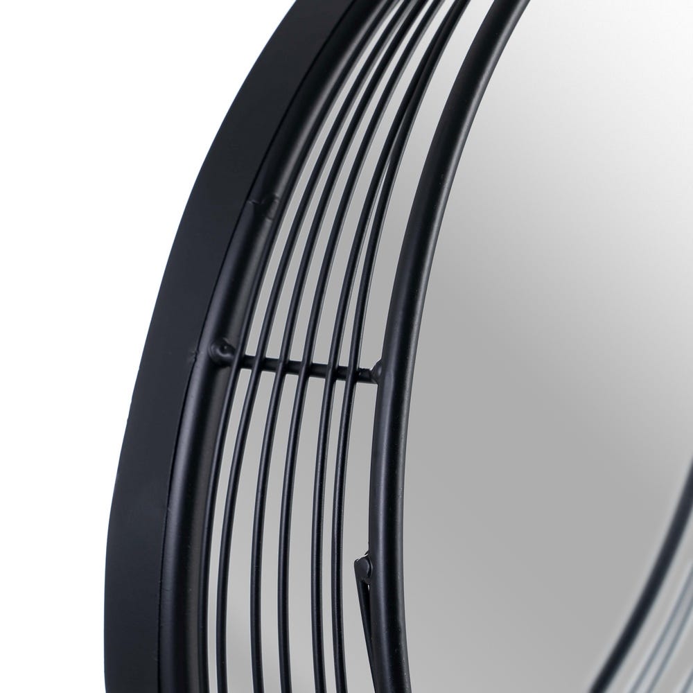 Lolahome Espejo Redondo Con Varillas Negro De Metal Y Cristal De Ø 41x13 Cm