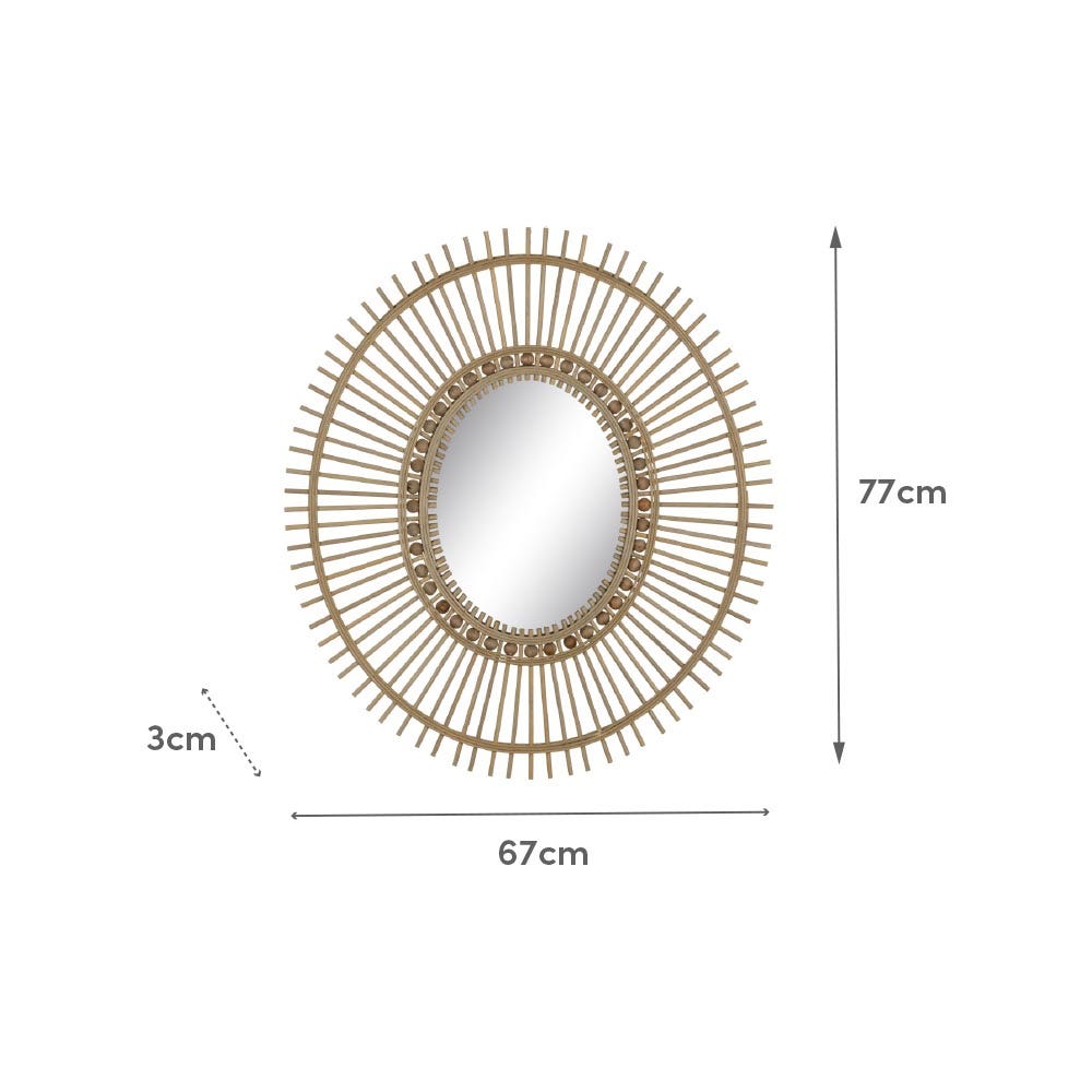 Lolahome Espejo Sol Con Cuentas De Bambú Natural De 67x77 Cm