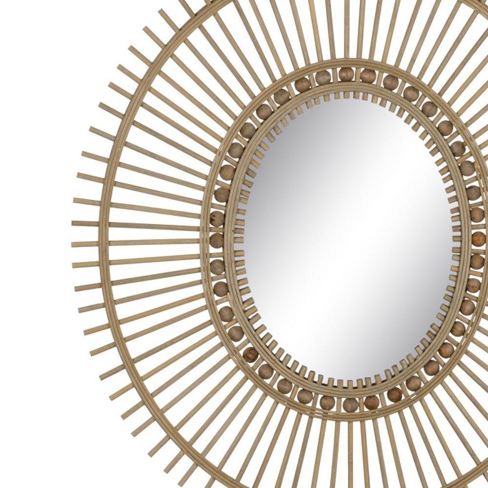 Lolahome Espejo Sol Con Cuentas De Bambú Natural De 67x77 Cm