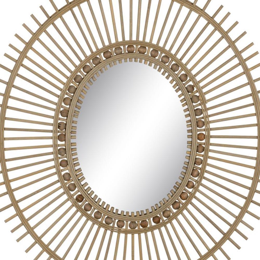 lolahome Espejo sol con cuentas de bambú natural de 67x77 cm