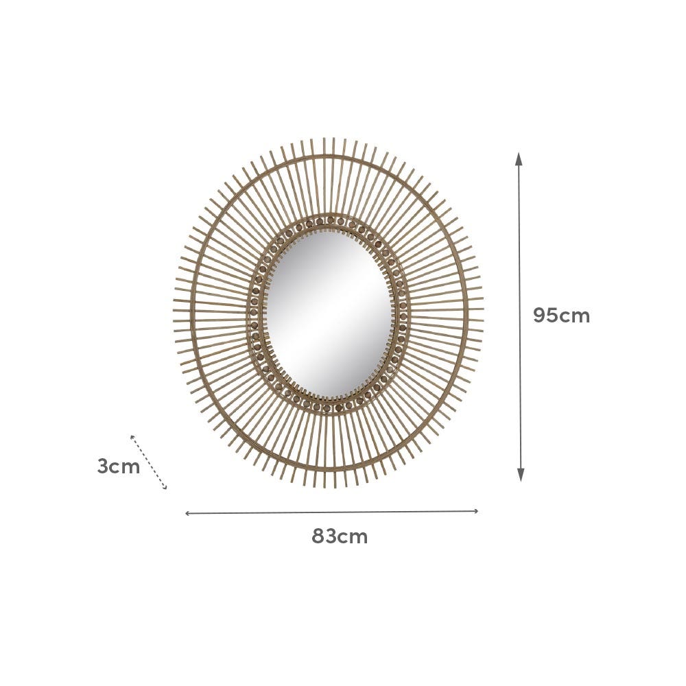 Lolahome Espejo Sol Con Cuentas De Bambú Natural De 83x95 Cm