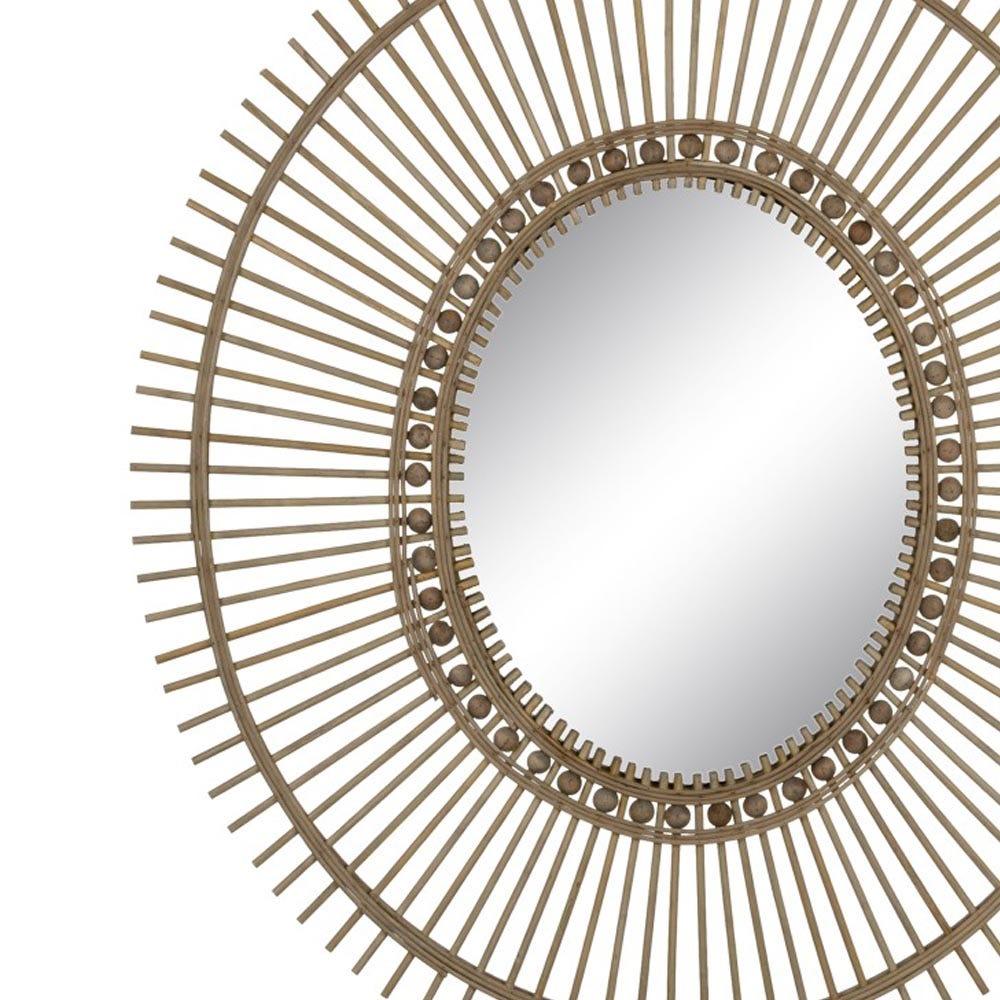 Lolahome Espejo Sol Con Cuentas De Bambú Natural De 83x95 Cm