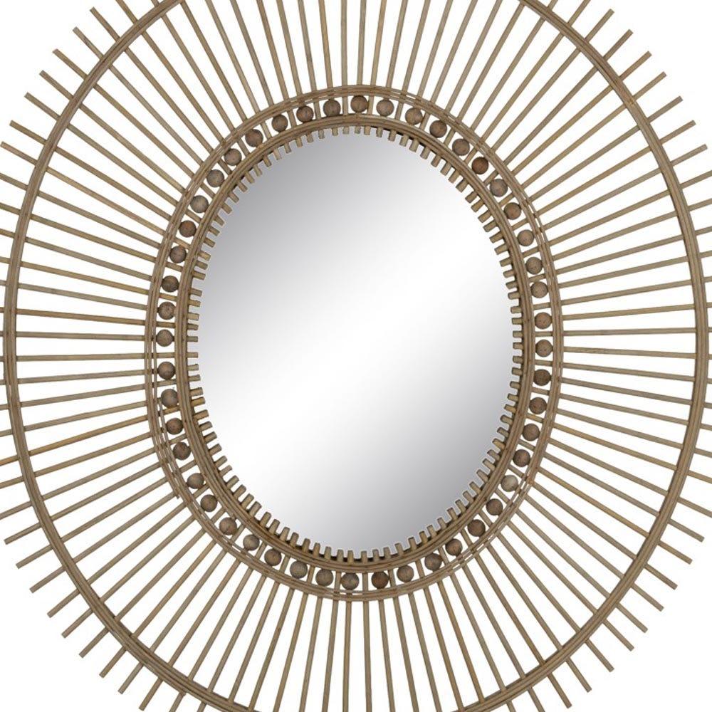 lolahome Espejo sol con cuentas de bambú natural de 83x95 cm