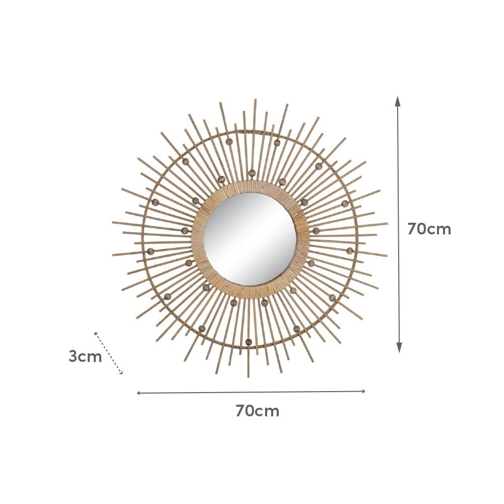 Lolahome Espejo Sol Con Cuentas De Bambú Natural De Ø 70 Cm