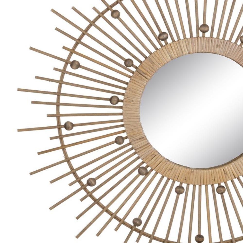 Lolahome Espejo Sol Con Cuentas De Bambú Natural De Ø 70 Cm