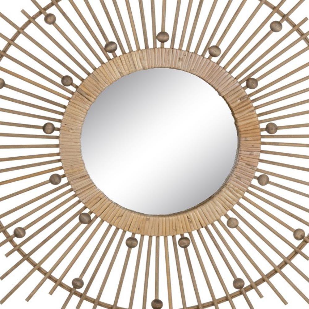 lolahome Espejo sol con cuentas de bambú natural de Ø 70 cm