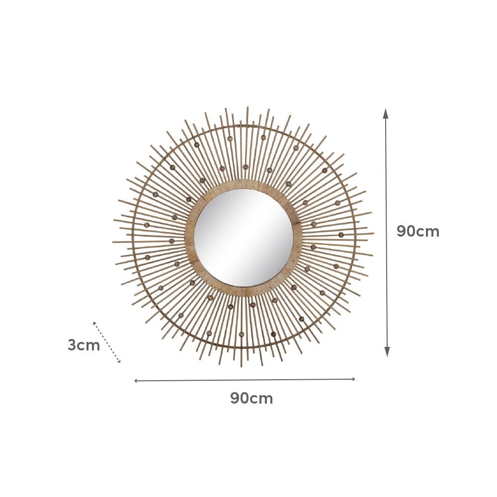 Lolahome Espejo Sol Con Cuentas De Bambú Natural De Ø 90 Cm