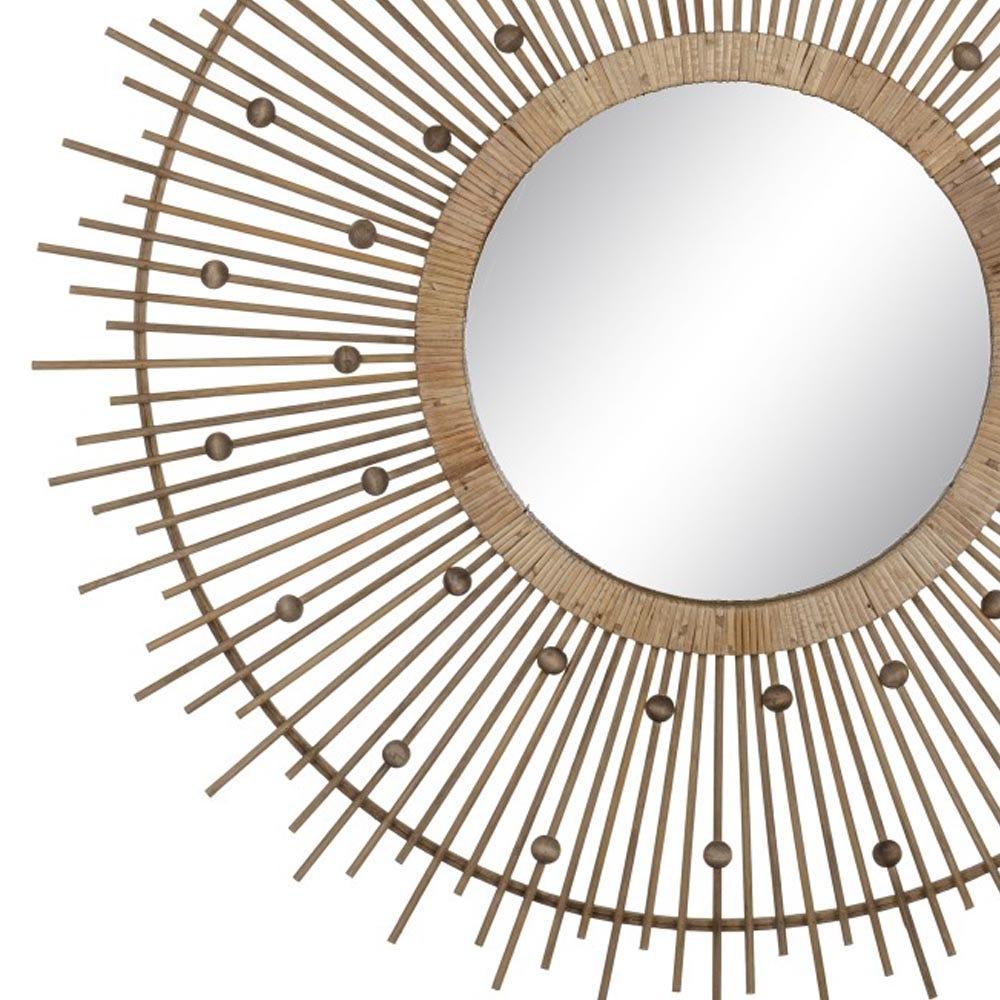 Lolahome Espejo Sol Con Cuentas De Bambú Natural De Ø 90 Cm