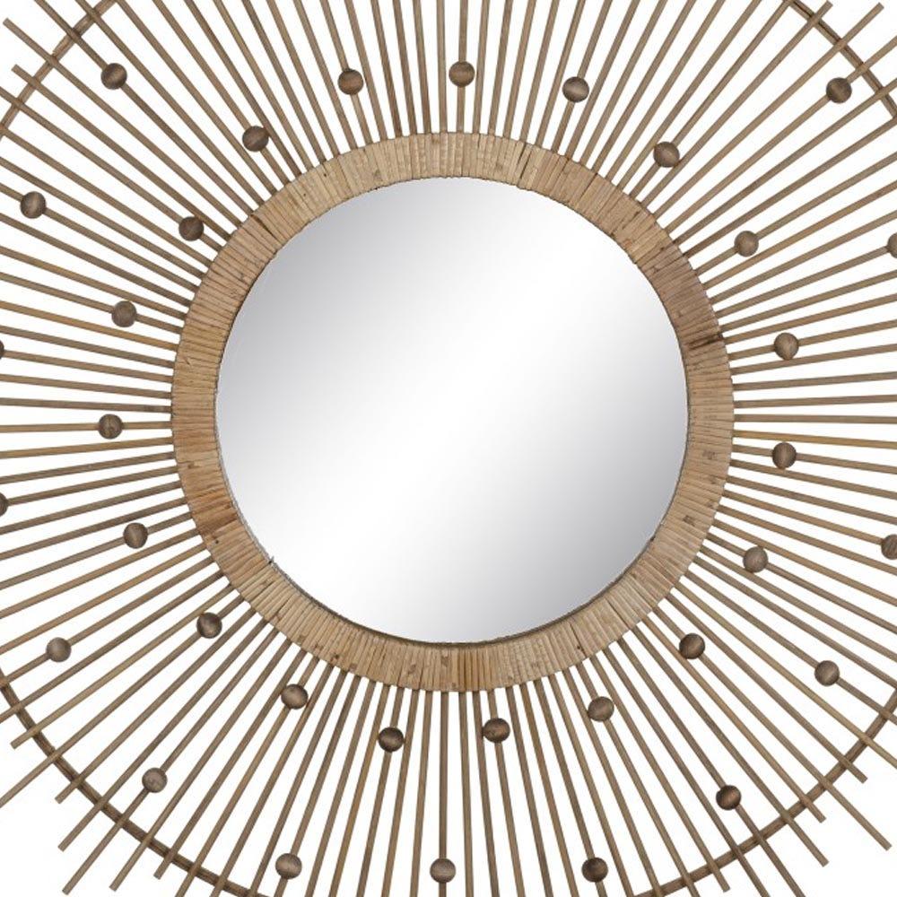 lolahome Espejo sol con cuentas de bambú natural de Ø 90 cm