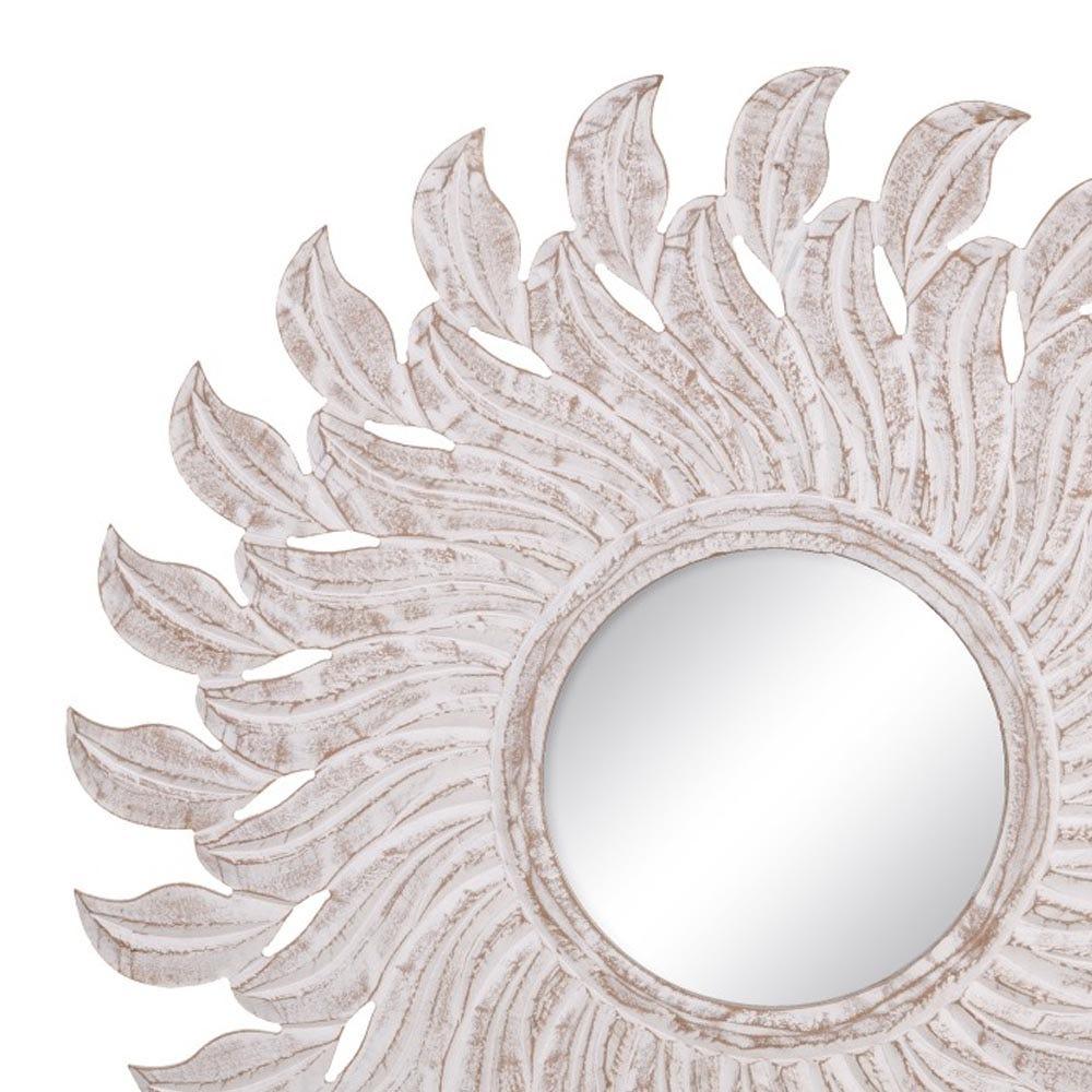 lolahome Espejo sol tallado blanco de madera de Ø 80 cm