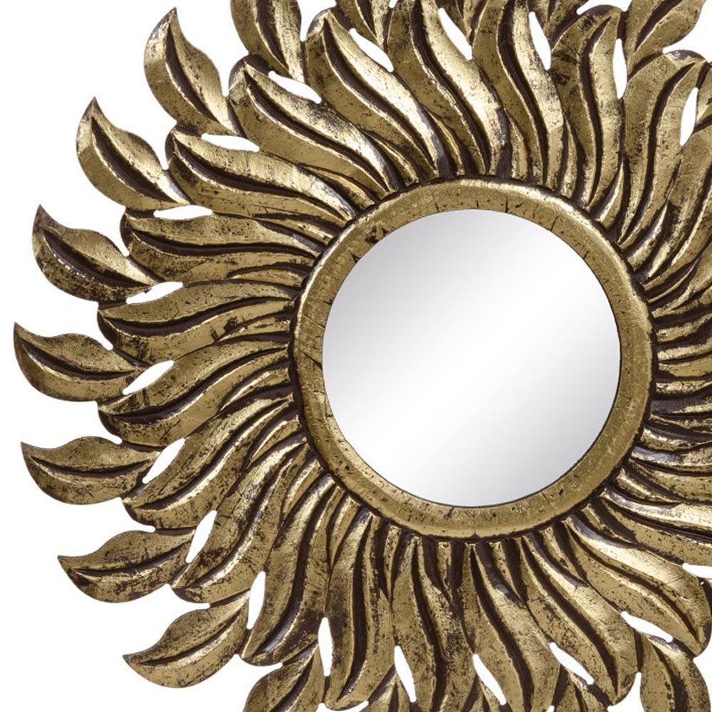 Lolahome Espejo Sol Tallado Dorado De Madera De Ø 80 Cm
