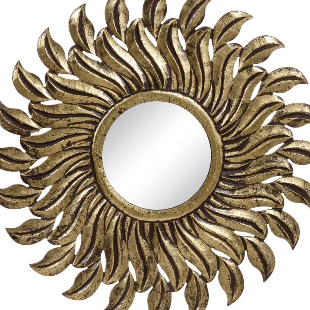 lolahome Espejo sol tallado dorado de madera de Ø 80 cm