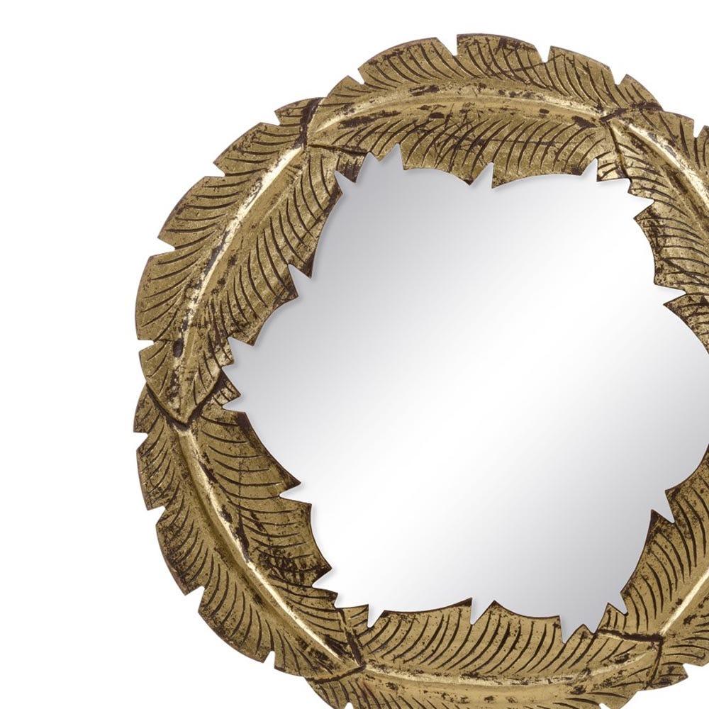 Lolahome Espejo Tallado De Hojas Dorado De Madera De Ø 76 Cm