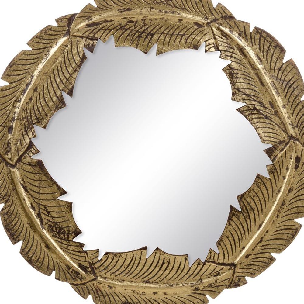 lolahome Espejo tallado de hojas dorado de madera de Ø 76 cm
