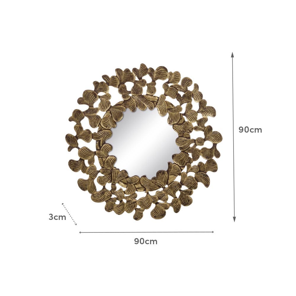 Lolahome Espejo Tallado De Hojas Dorado De Madera De Ø 90 Cm