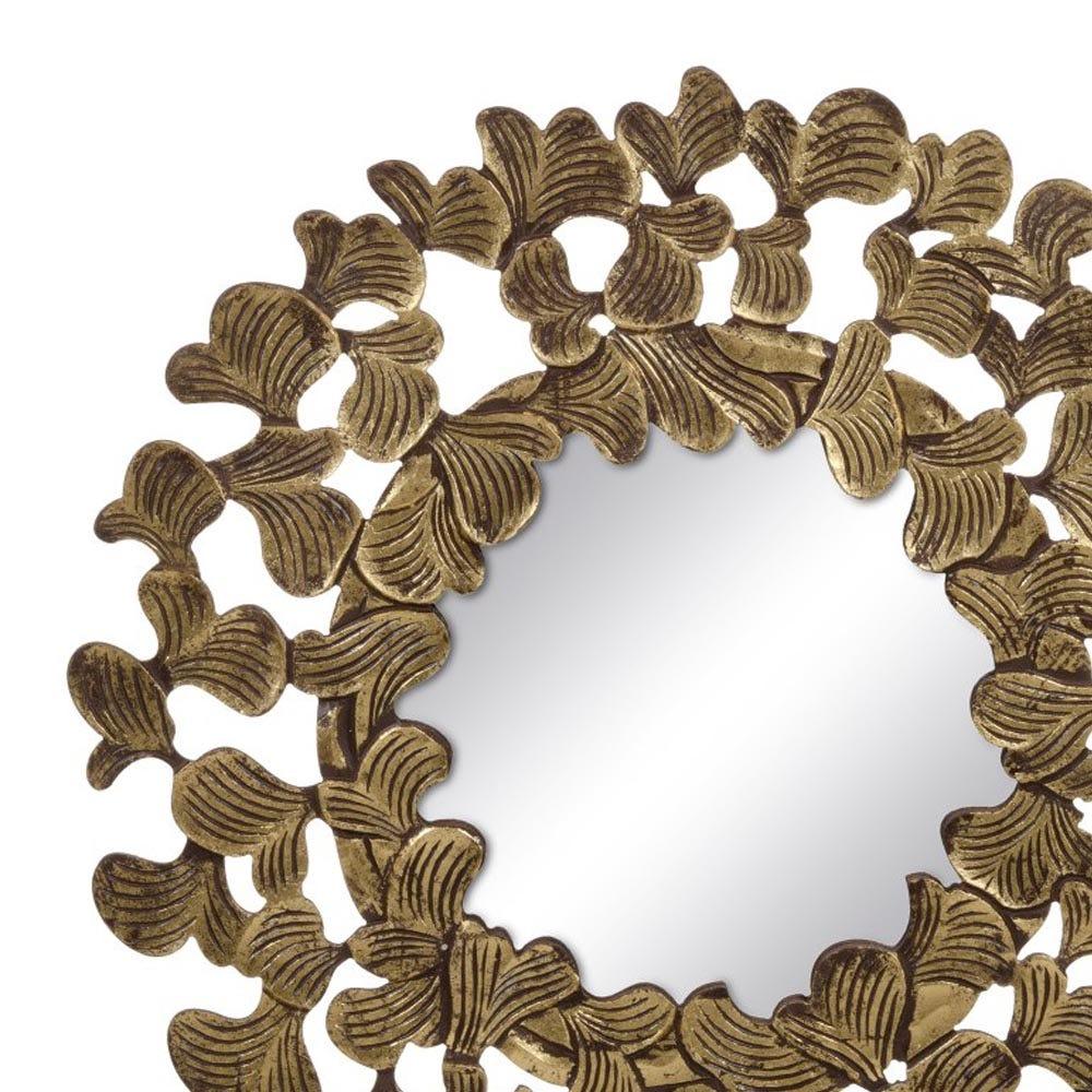 Lolahome Espejo Tallado De Hojas Dorado De Madera De Ø 90 Cm